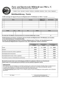 TSV Tennis Beitrittserklärung