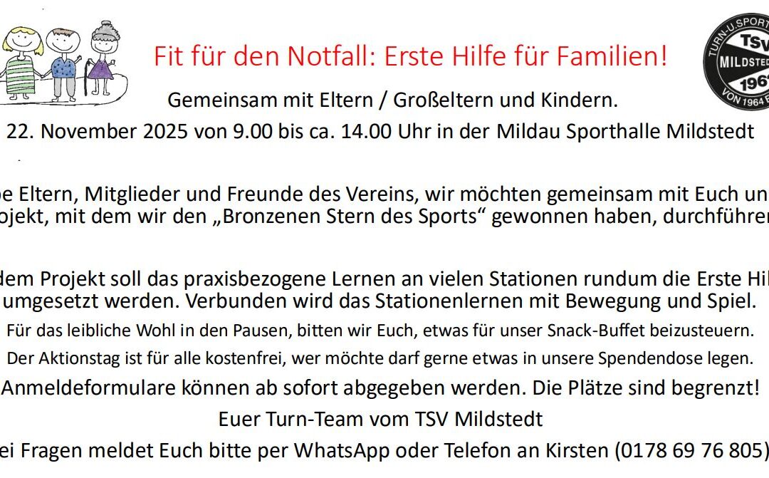Fit für den Notfall: Erste Hilfe für Familien am 22. November – JETZT Anmelden